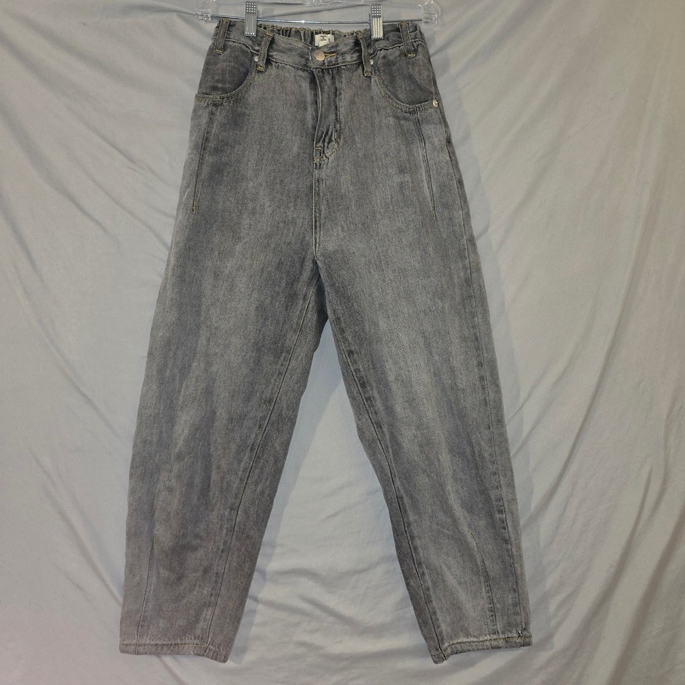 POL Tapered Jeans Small Womens Gray Acid Wash Elastic Waist High Rise SMP388